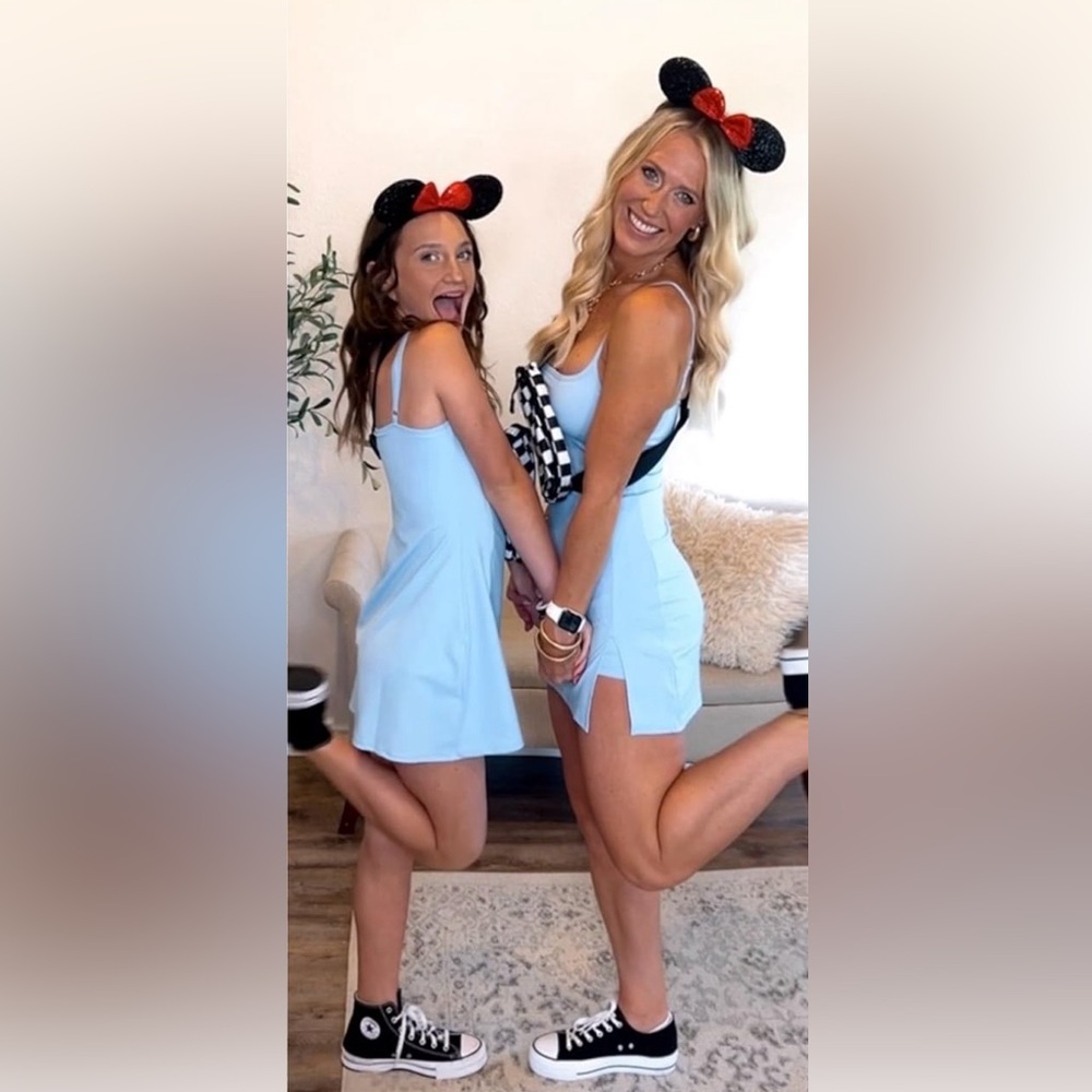 Women’s Blue Spaghetti Strap Tennis Dress With Shorts With Slit
